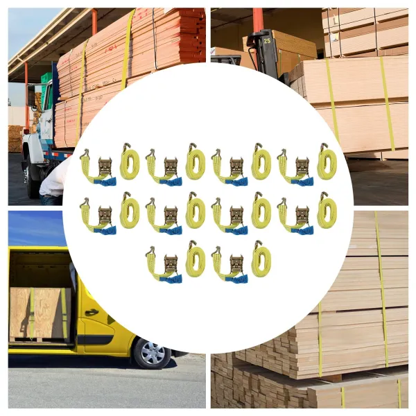 Cargo Control Ratchet Tie Down Straps - 1.5 Inch x 15 Foot Ratchet Straps with Double J Hooks - Yellow Ratchet Straps - 10 Packs