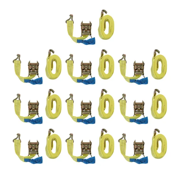 Cargo Control Ratchet Tie Down Straps - 1.5 Inch x 15 Foot Ratchet Straps with Double J Hooks - Yellow Ratchet Straps - 10 Packs