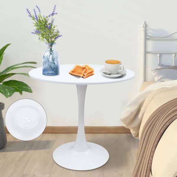 32'' Round Dining Table w/Pedestal Base for 2 or 4 Person, Sturdy Table for Home Cafe, Negotiation Table, Milk Tea Shop Table,White
