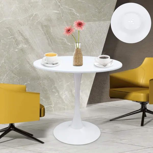 32'' Round Dining Table w/Pedestal Base for 2 or 4 Person, Sturdy Table for Home Cafe, Negotiation Table, Milk Tea Shop Table,White