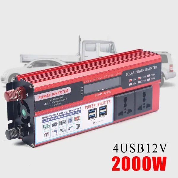 12V to 110V Power Inverter 2000W Power Battery Converter Modified Sine Wave Digital